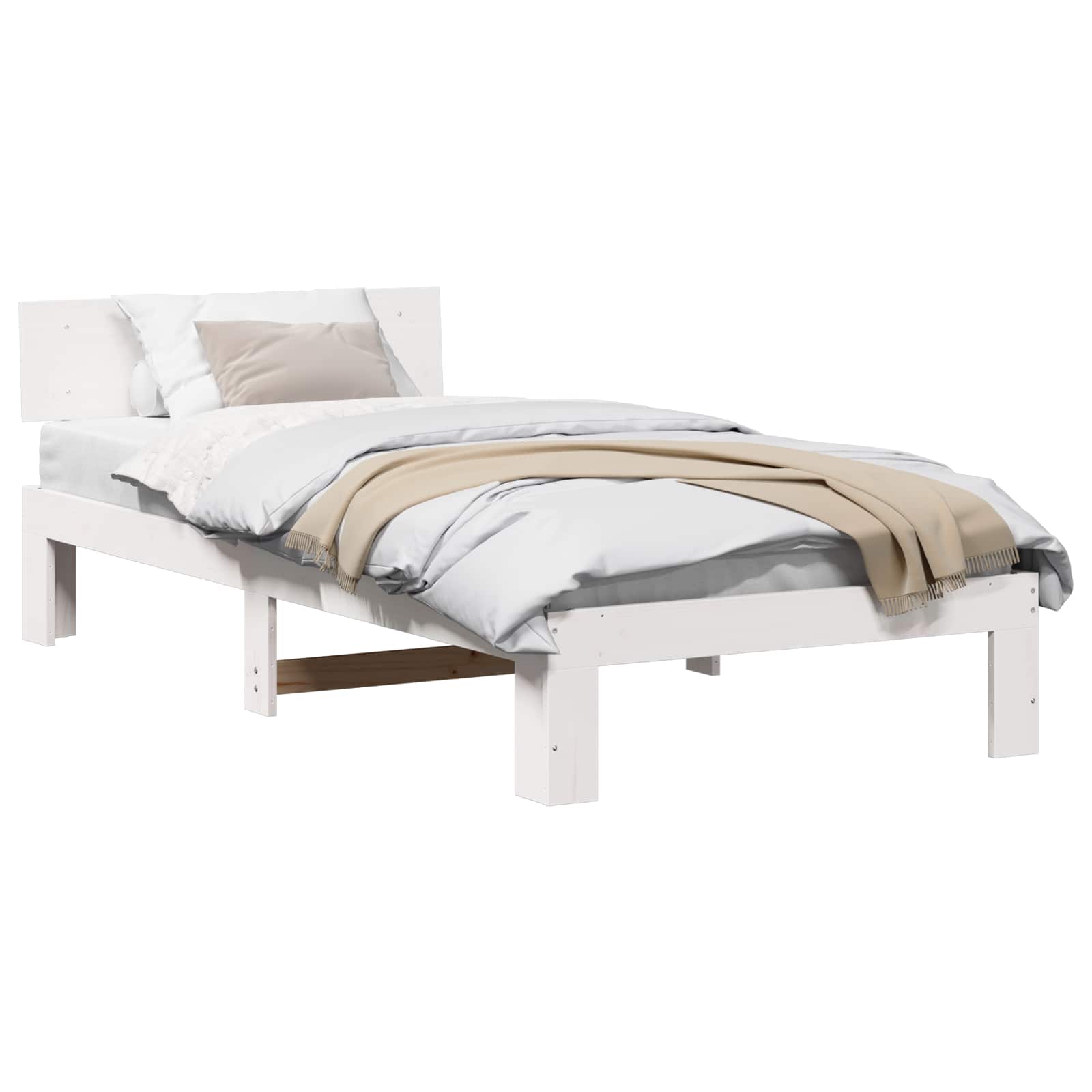 vidaXL Ramka łóżka Z zagłówkiem Biały 75 x 190 cm Lite drewno sosnowe