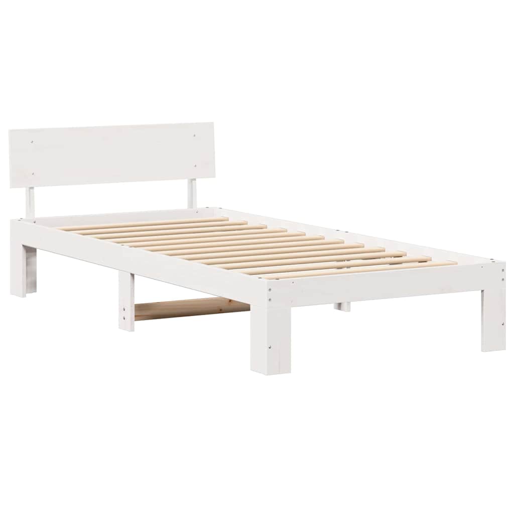 vidaXL Ramka łóżka Z zagłówkiem Biały 75 x 190 cm Lite drewno sosnowe