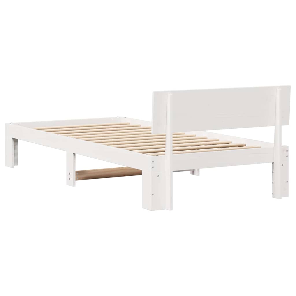 vidaXL Ramka łóżka Z zagłówkiem Biały 75 x 190 cm Lite drewno sosnowe