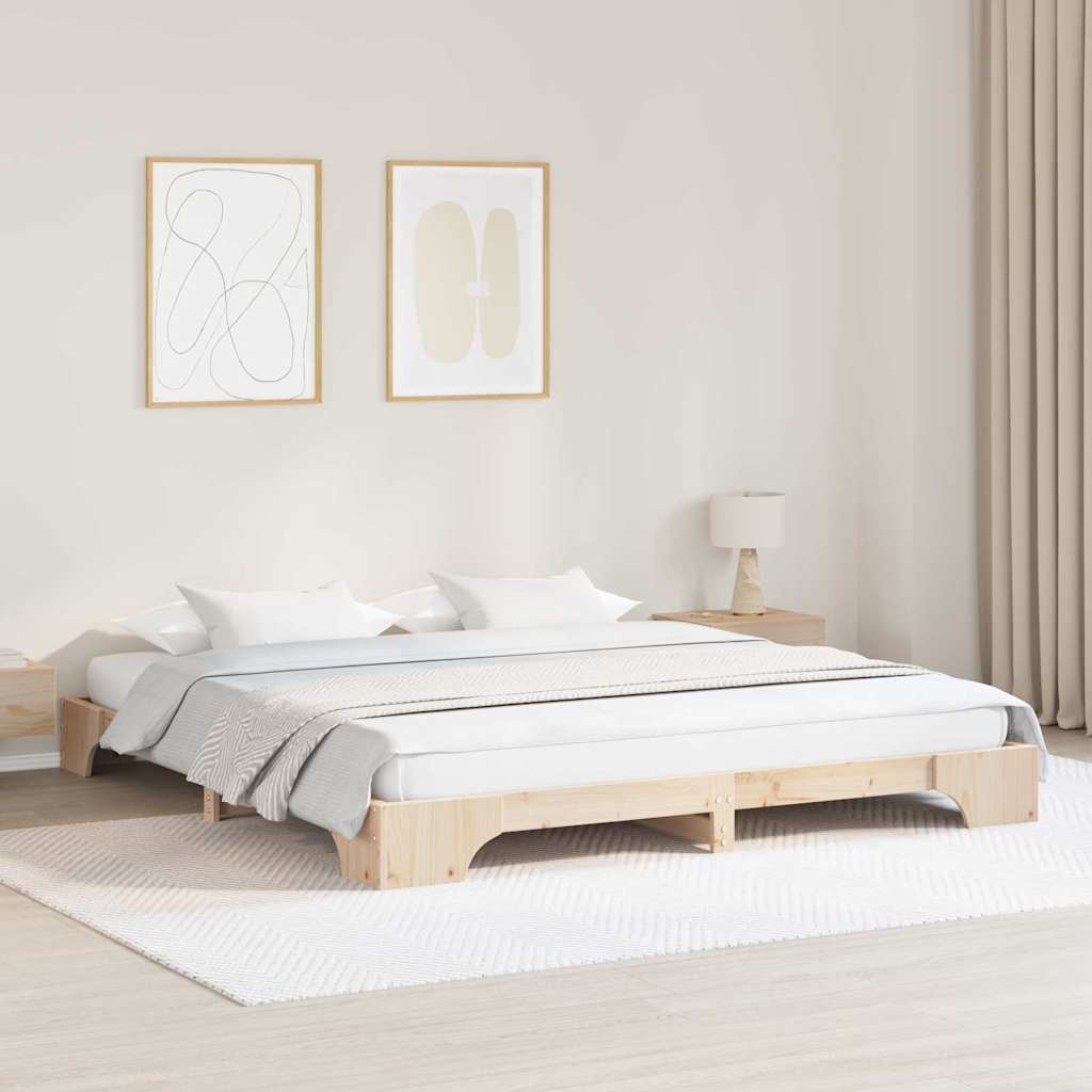 vidaXL Ramka łóżka Naturalny 200 x 200 cm Lite drewno sosnowe