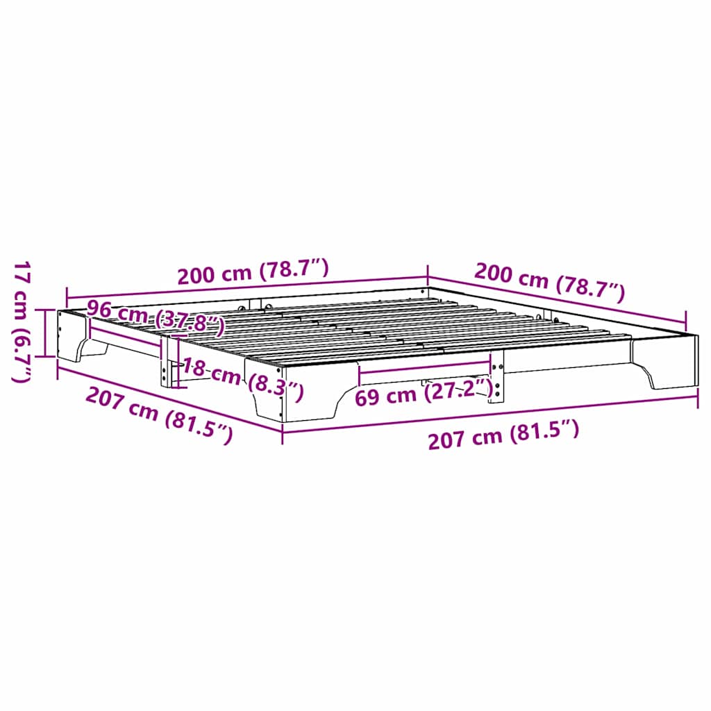 vidaXL Ramka łóżka Biały 200 x 200 cm Lite drewno sosnowe
