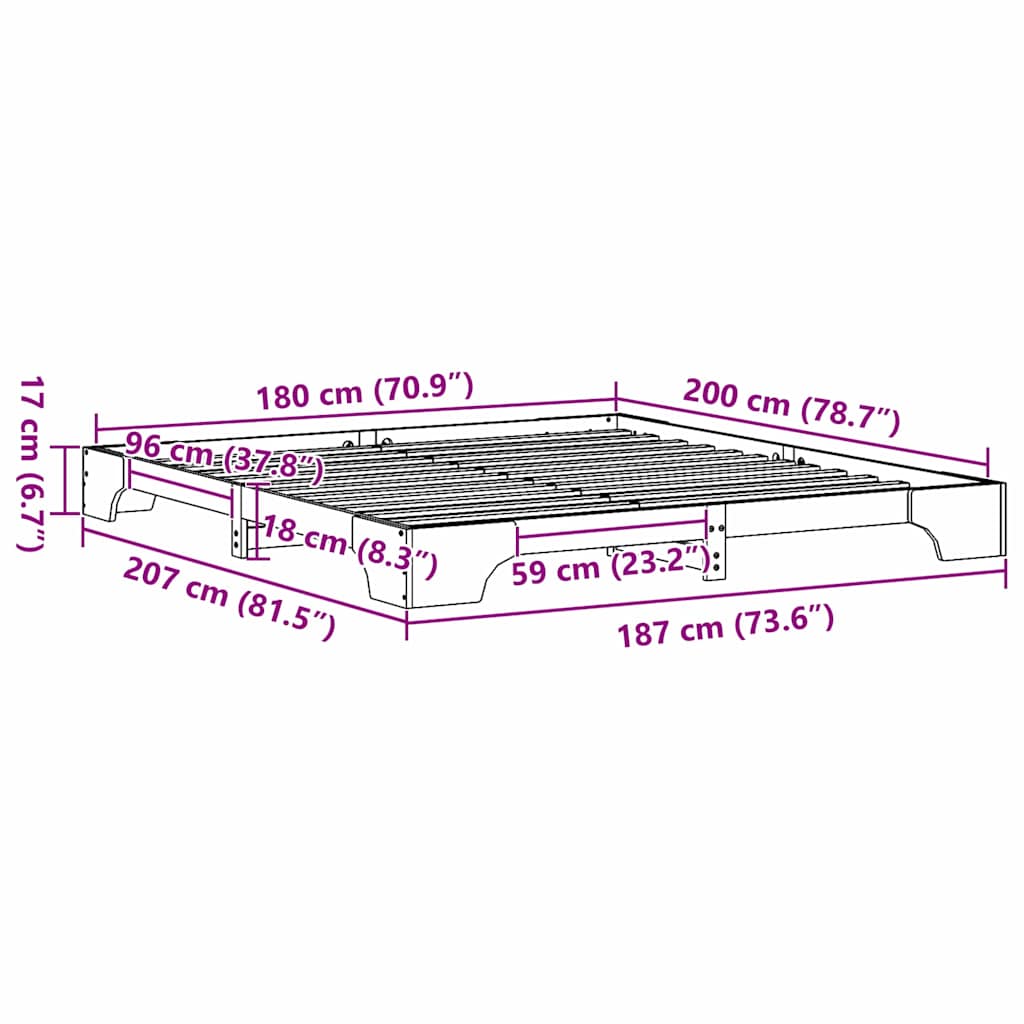 vidaXL Ramka łóżka Naturalny 180 x 200 cm Lite drewno sosnowe