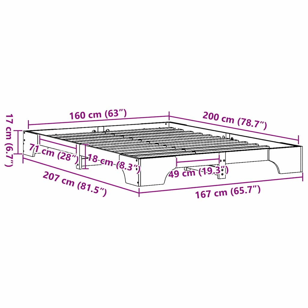 vidaXL Ramka łóżka Woskowy Brąz 160 x 200 cm Lite drewno sosnowe