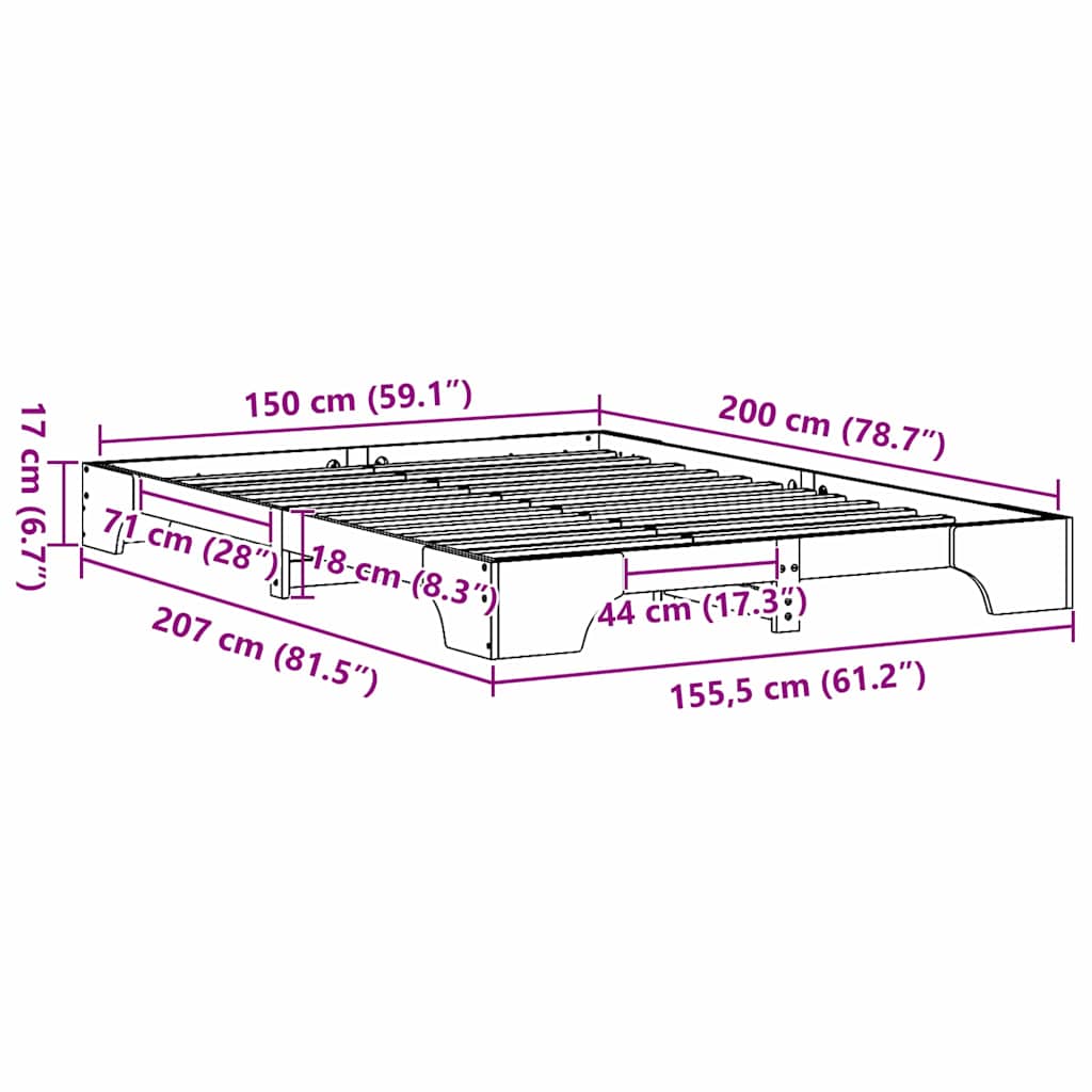 vidaXL Ramka łóżka Naturalny 150 x 200 cm Lite drewno sosnowe