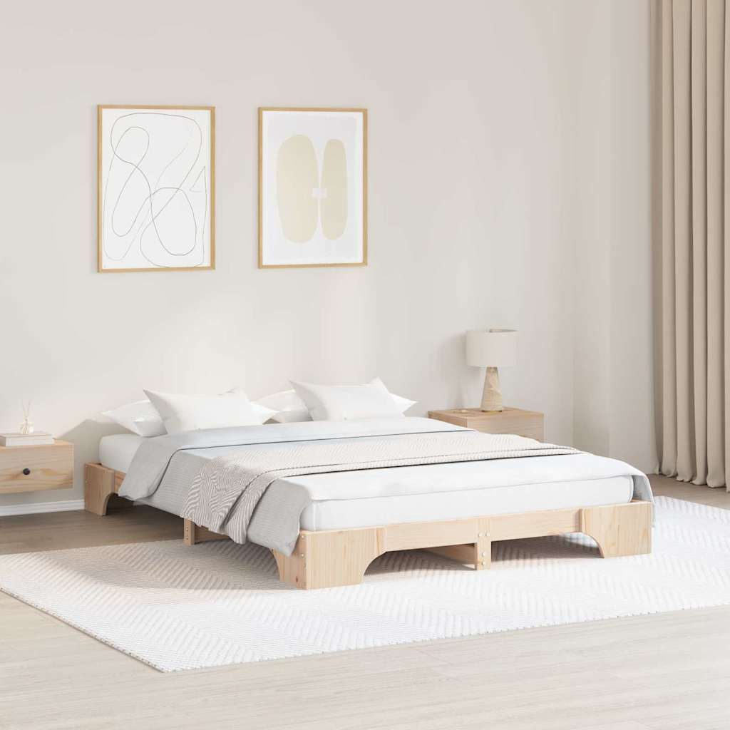 vidaXL Ramka łóżka Naturalny 140 x 200 cm Lite drewno sosnowe