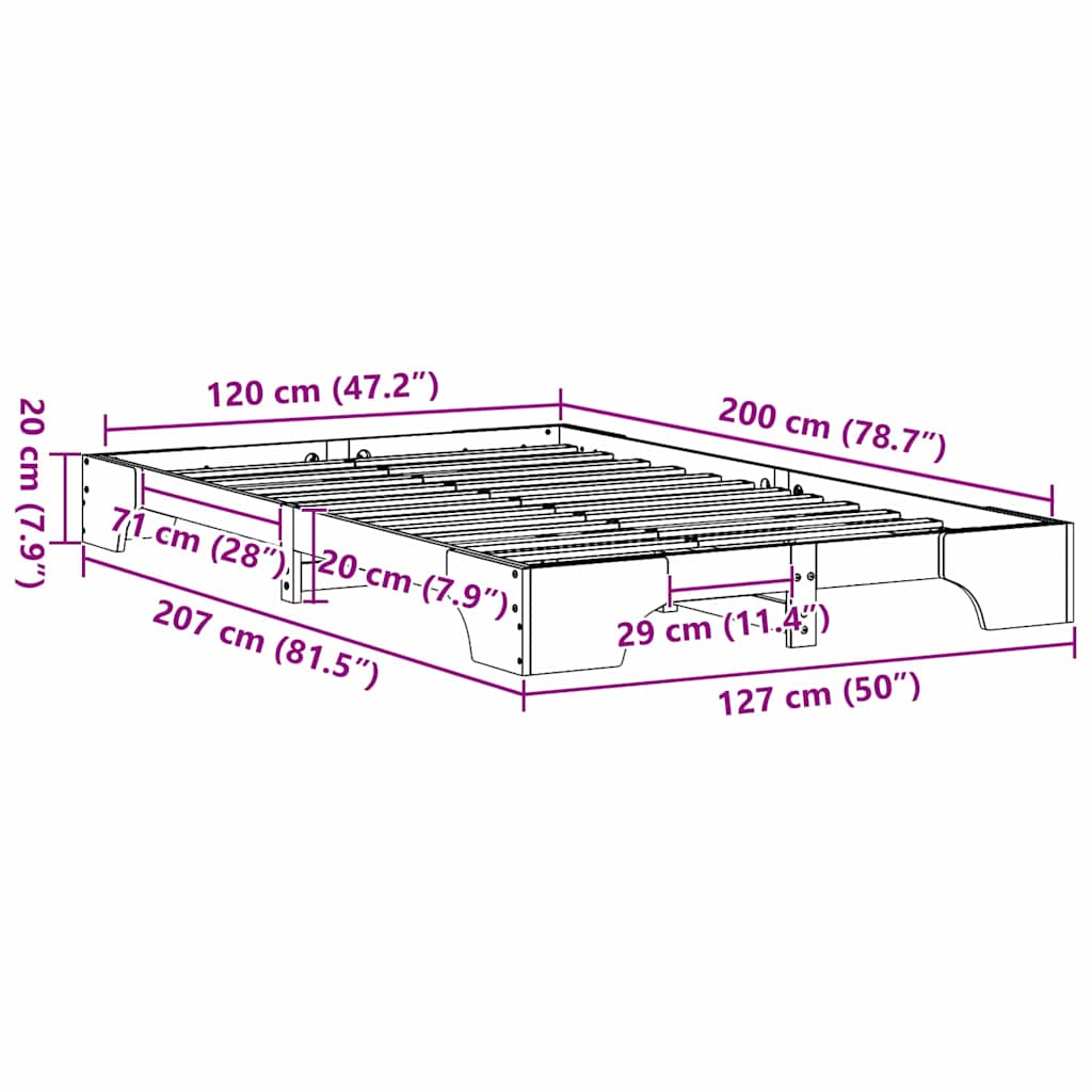 vidaXL Ramka łóżka Naturalny 120 x 200 cm Lite drewno sosnowe