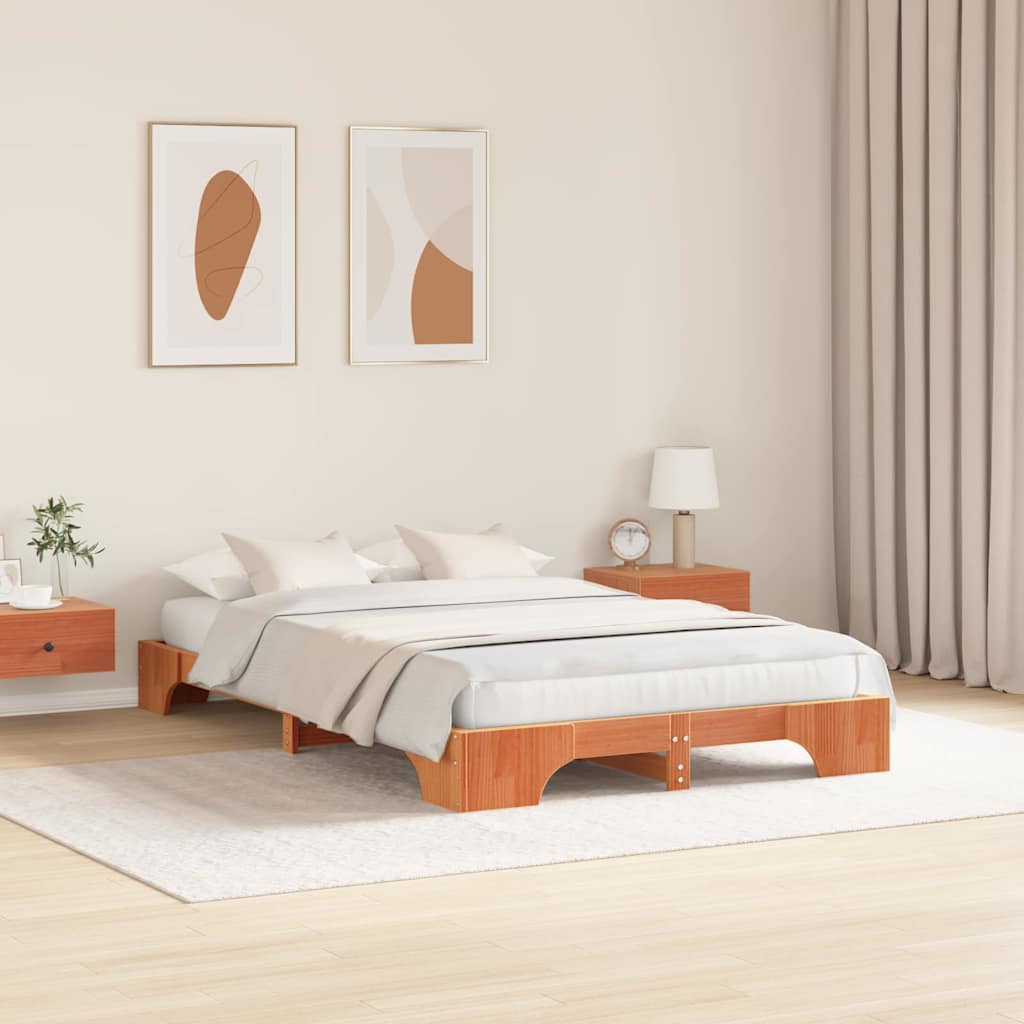 vidaXL Ramka łóżka Woskowy Brąz 140 x 190 cm Lite drewno sosnowe