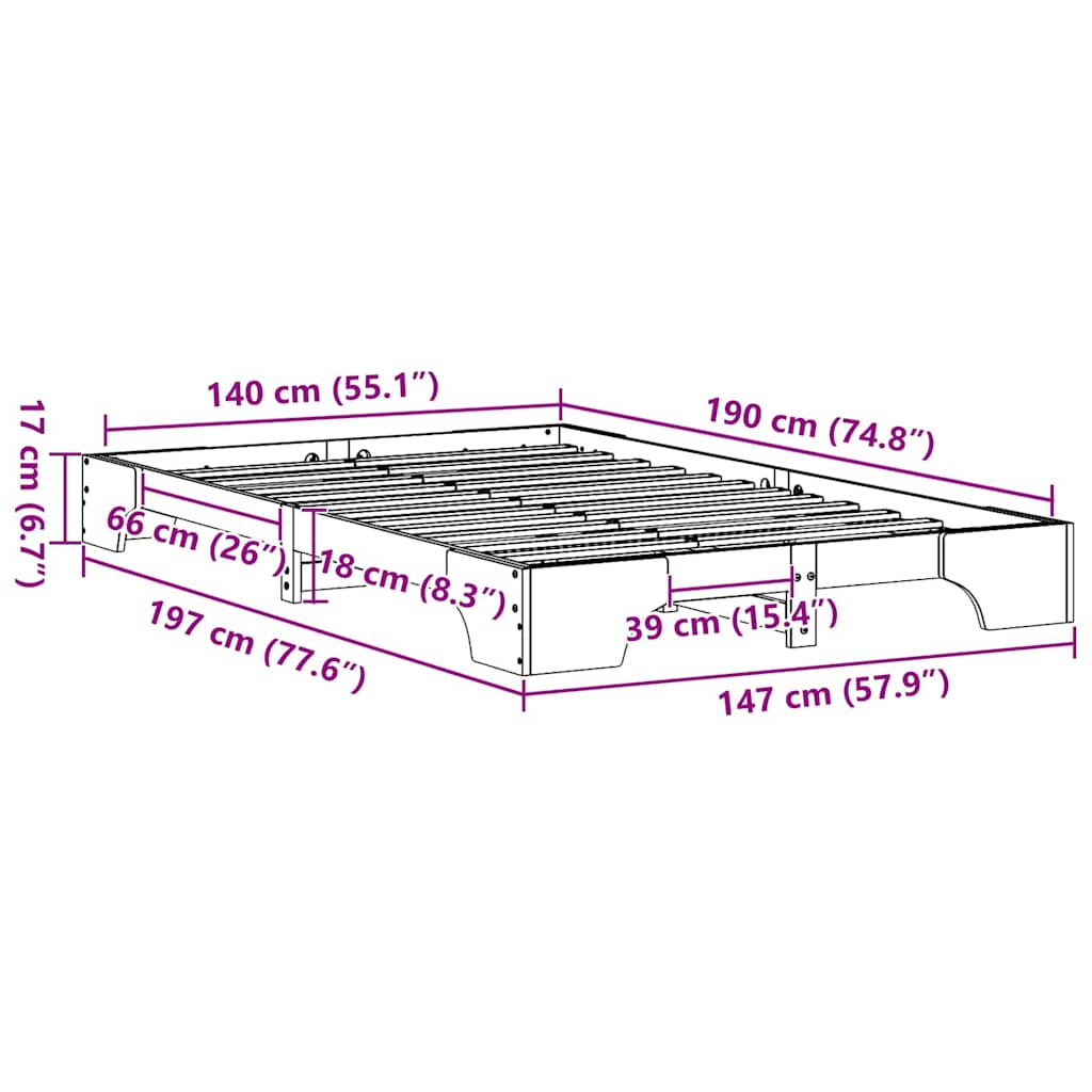 vidaXL Ramka łóżka Woskowy Brąz 140 x 190 cm Lite drewno sosnowe