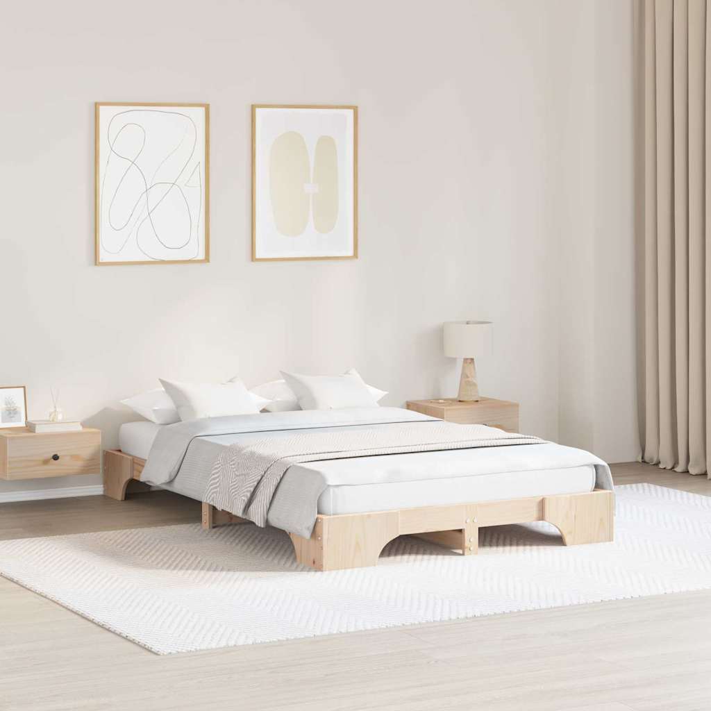 vidaXL Ramka łóżka Naturalny 135 x 190 cm Lite drewno sosnowe