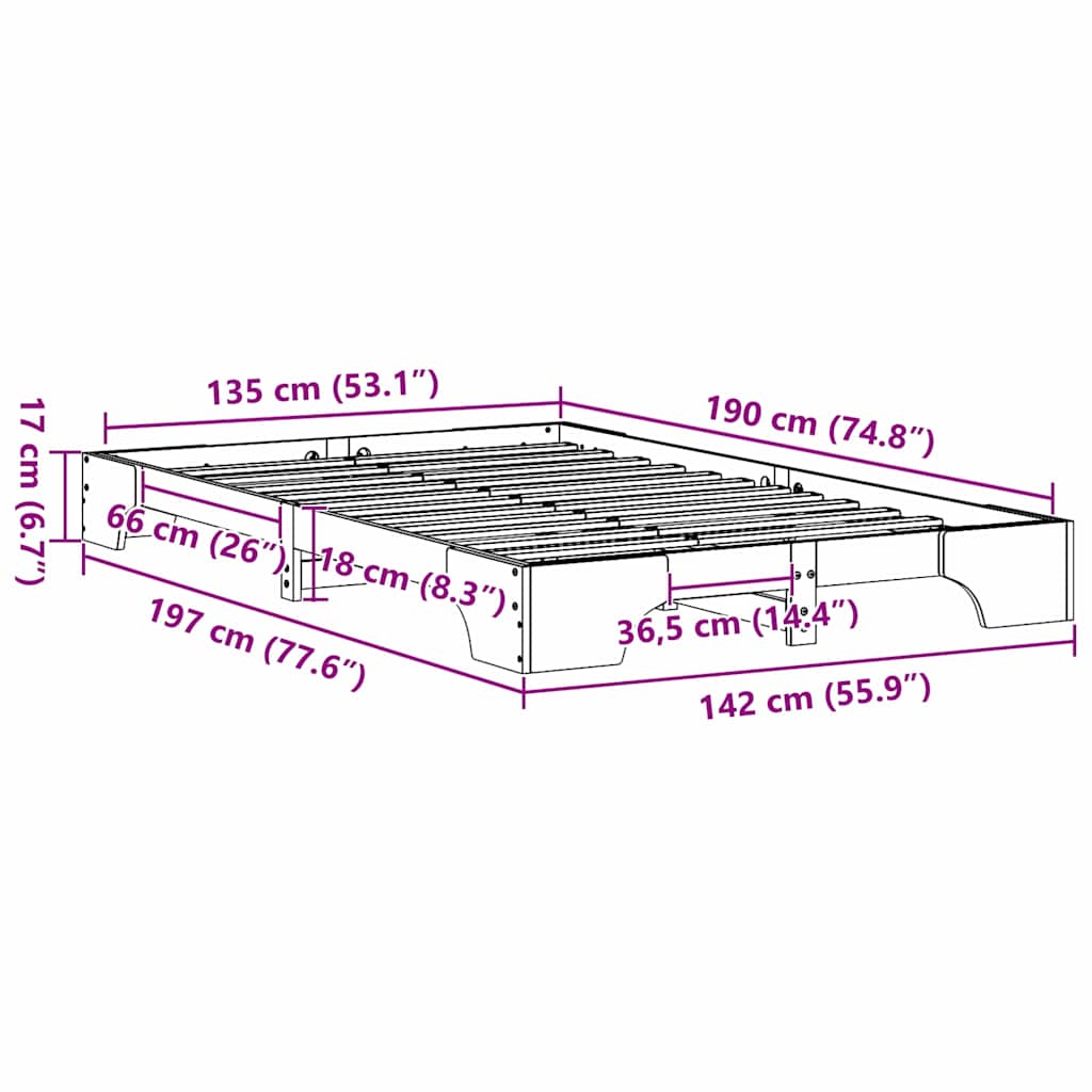 vidaXL Ramka łóżka Biały 135 x 190 cm Lite drewno sosnowe