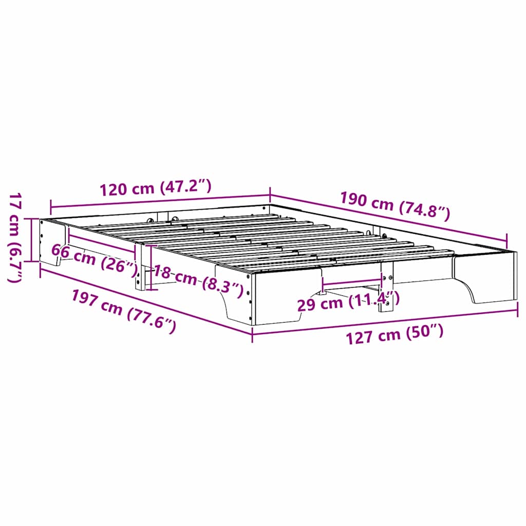 vidaXL Ramka łóżka Biały 120 x 190 cm Lite drewno sosnowe