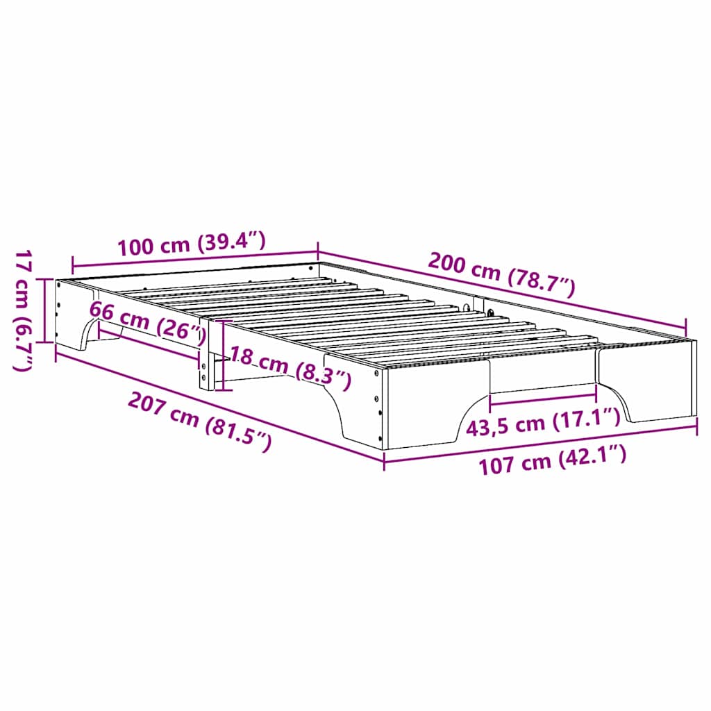 vidaXL Ramka łóżka Biały 100 x 200 cm Lite drewno sosnowe