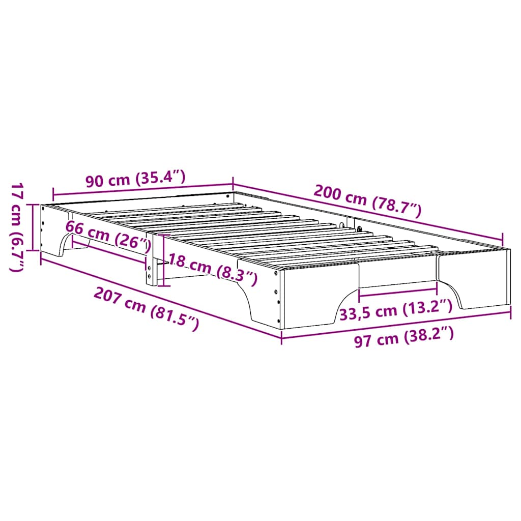 vidaXL Ramka łóżka Lite drewno sosnowe 90 x 200 cm Lite drewno sosnowe
