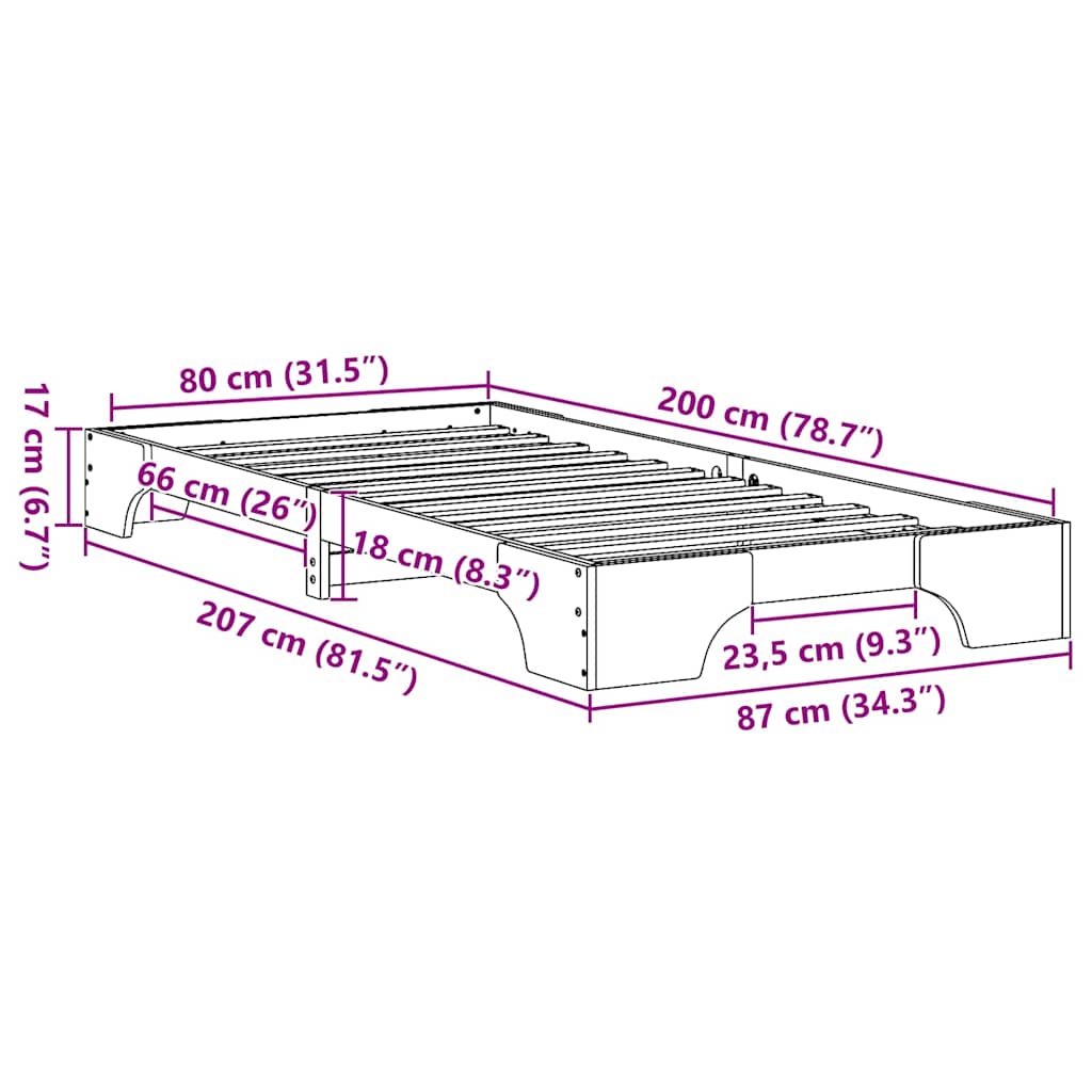 vidaXL Ramka łóżka Biały 80 x 200 cm Lite drewno sosnowe