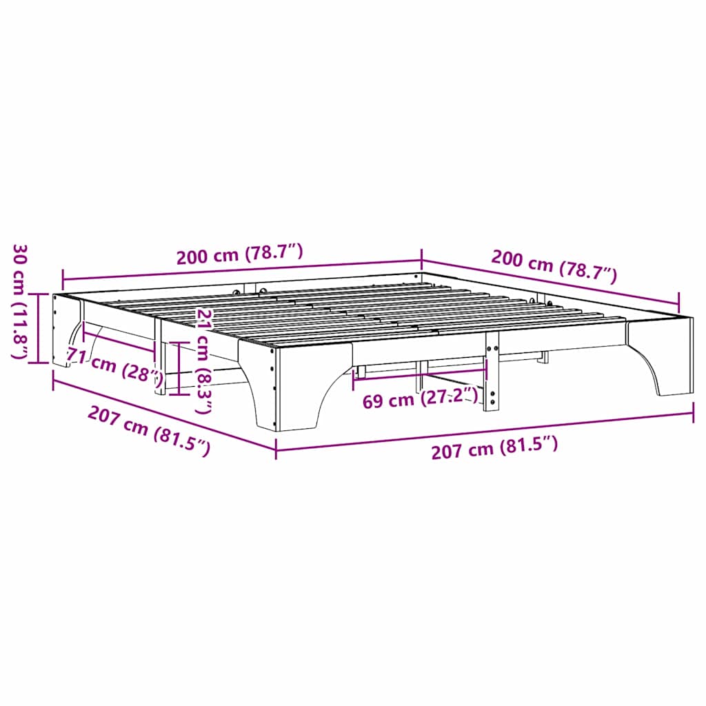 vidaXL Ramka łóżka Naturalny 200 x 200 cm Lite drewno sosnowe