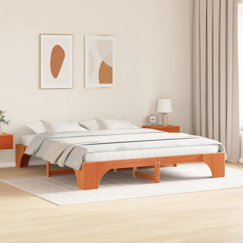 vidaXL Ramka łóżka Woskowy Brąz 200 x 200 cm Lite drewno sosnowe