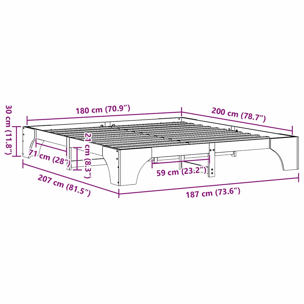 vidaXL Ramka łóżka Naturalny 180 x 200 cm Lite drewno sosnowe