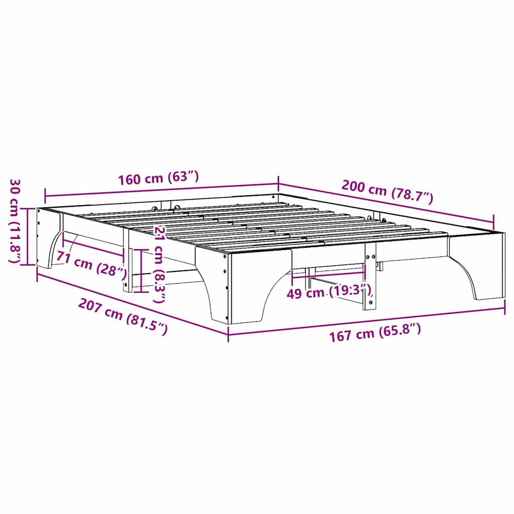 vidaXL Ramka łóżka Woskowy Brąz 160 x 200 cm Lite drewno sosnowe