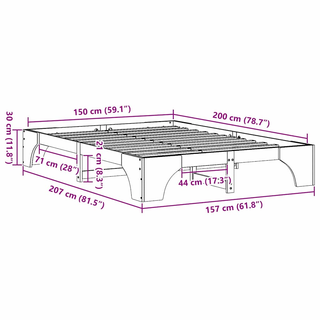 vidaXL Ramka łóżka Woskowy Brąz 150 x 200 cm Lite drewno sosnowe