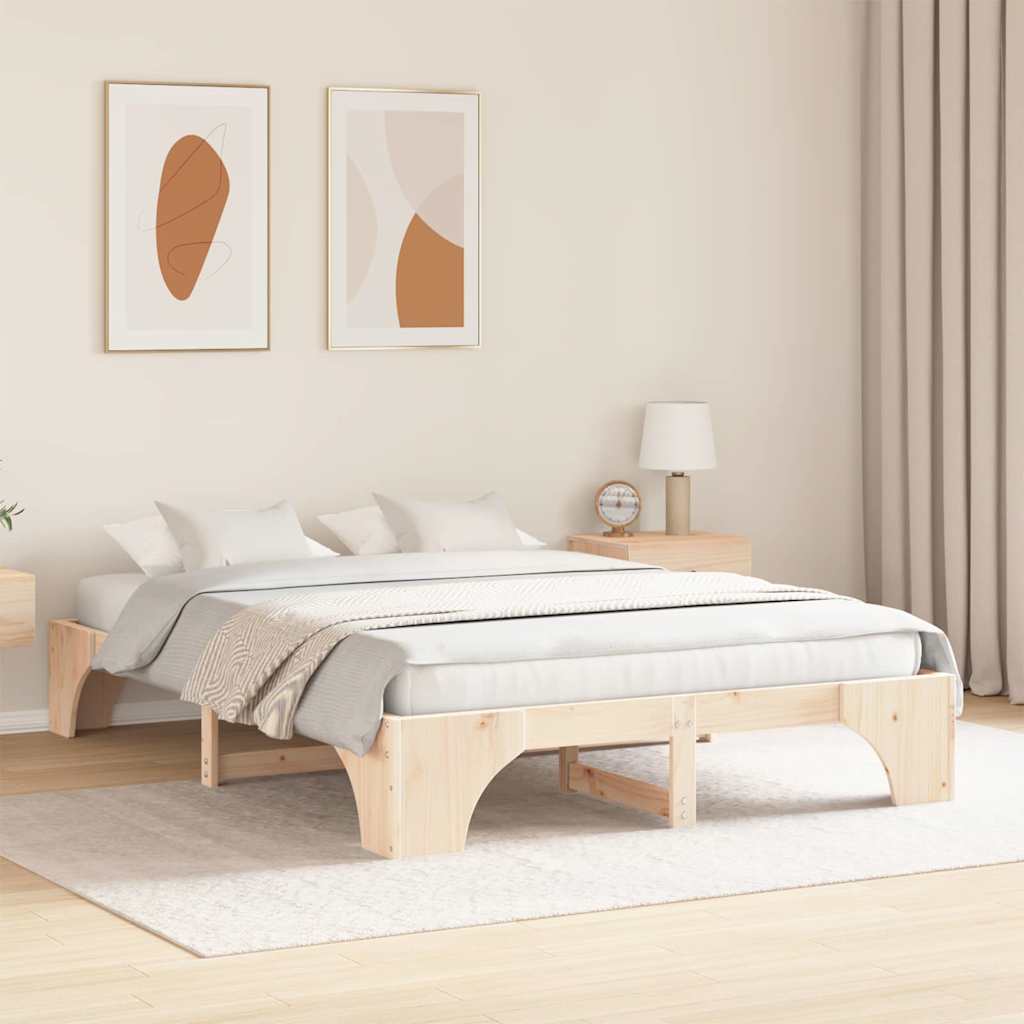 vidaXL Ramka łóżka Naturalny 140 x 200 cm Lite drewno sosnowe