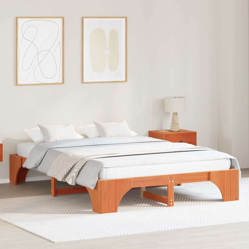 vidaXL Ramka łóżka Woskowy Brąz 140 x 200 cm Lite drewno sosnowe