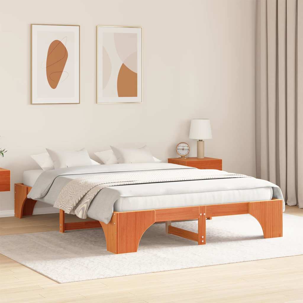 vidaXL Ramka łóżka Woskowy Brąz 140 x 200 cm Lite drewno sosnowe