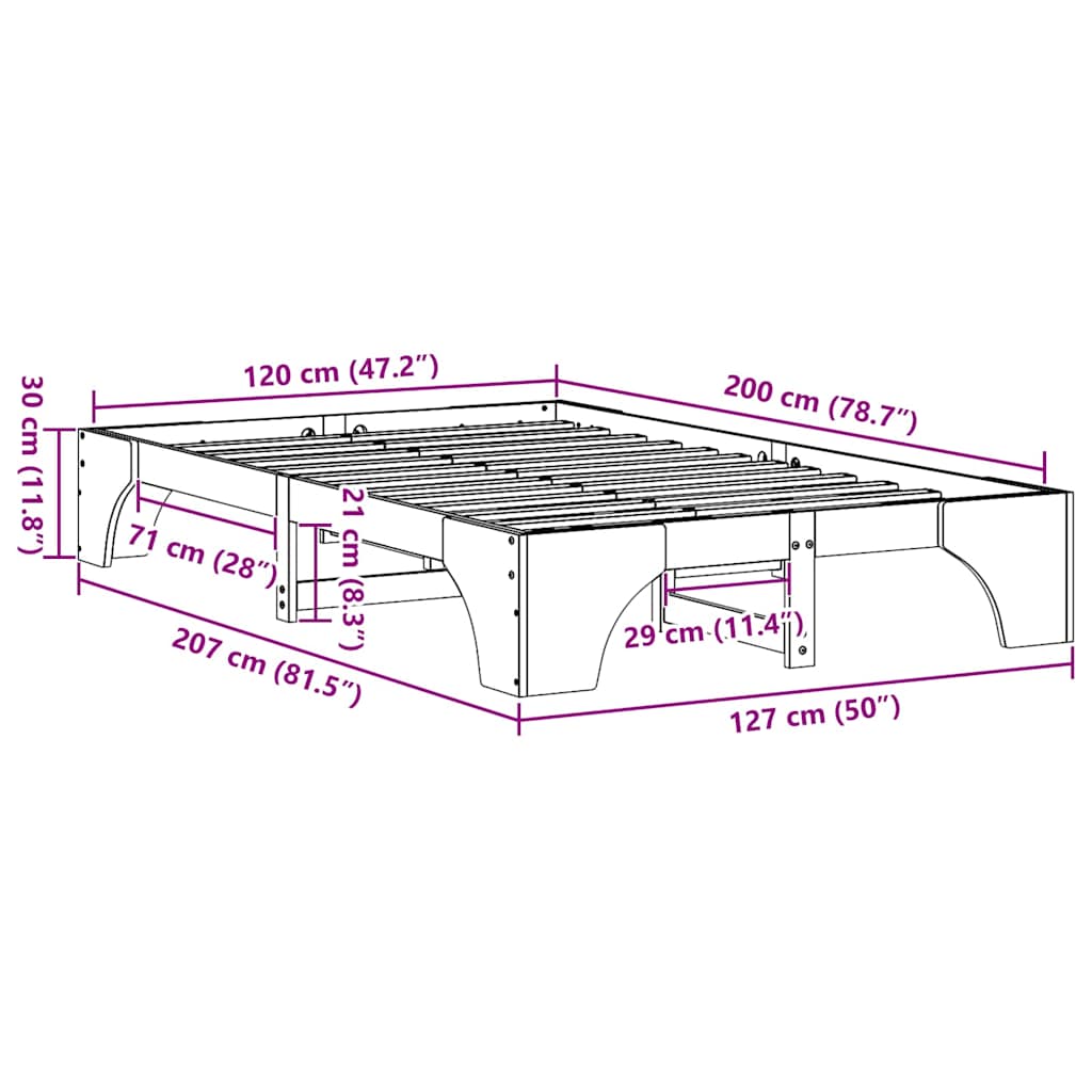 vidaXL Ramka łóżka Woskowy Brąz 120 x 200 cm Lite drewno sosnowe