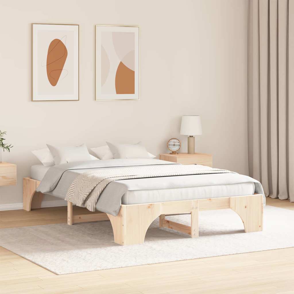vidaXL Ramka łóżka Naturalny 140 x 190 cm Lite drewno sosnowe