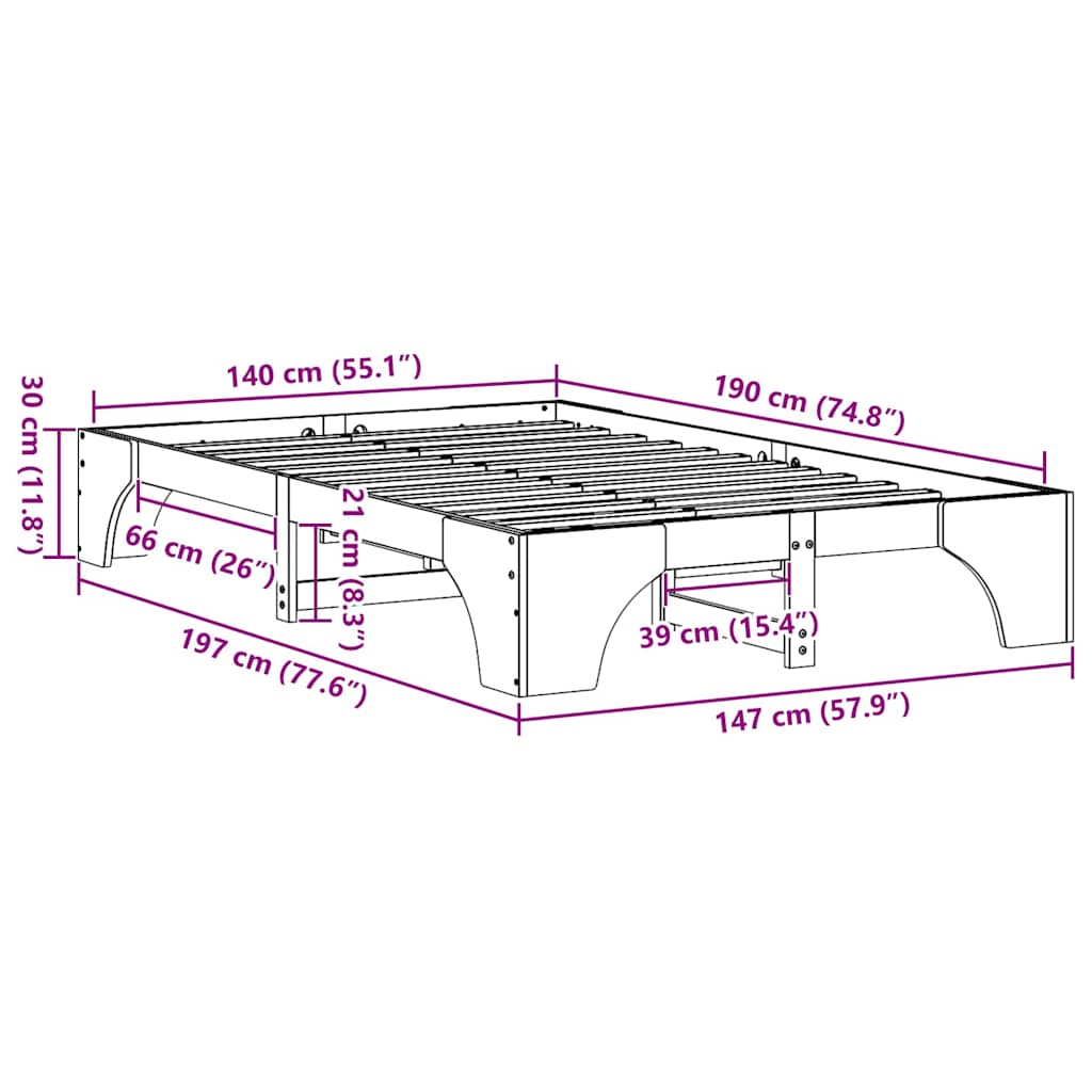 vidaXL Ramka łóżka Biały 140 x 190 cm Lite drewno sosnowe