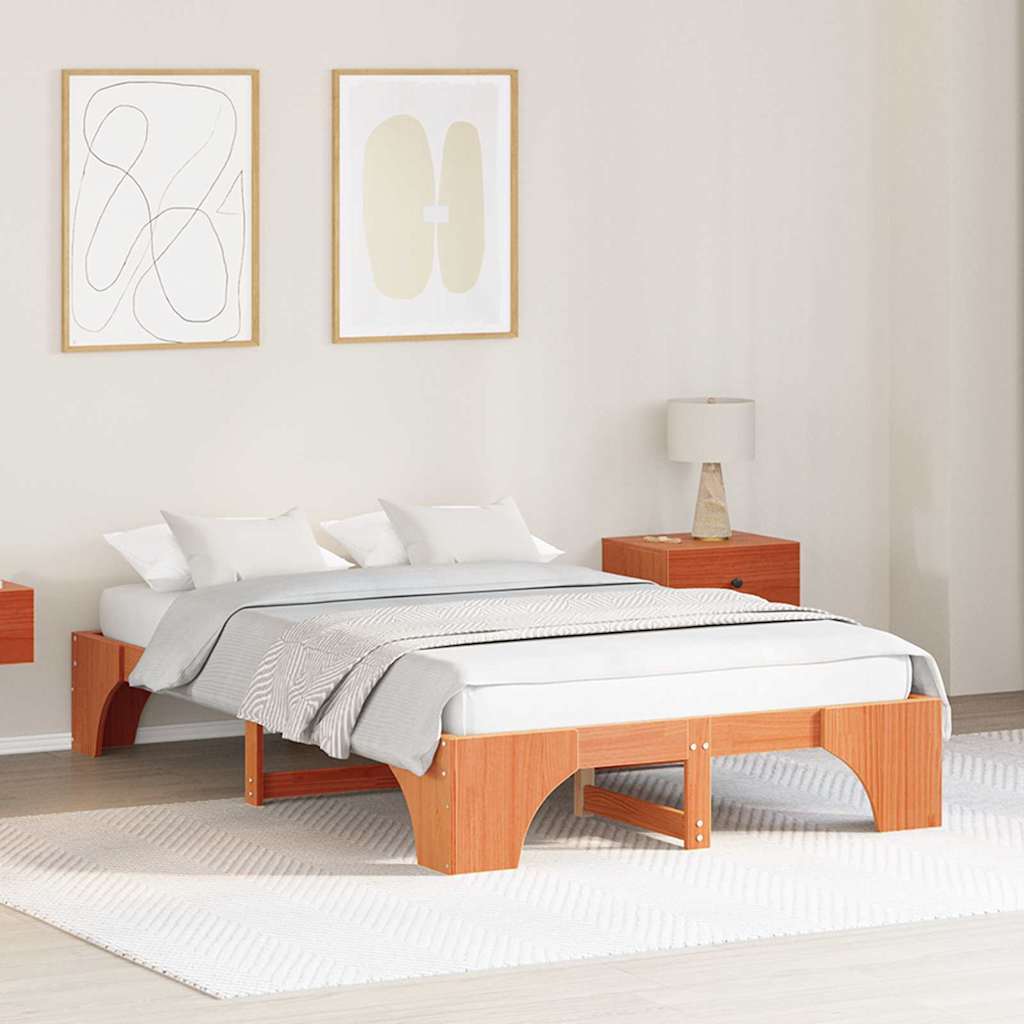 vidaXL Ramka łóżka Woskowy Brąz 140 x 190 cm Lite drewno sosnowe