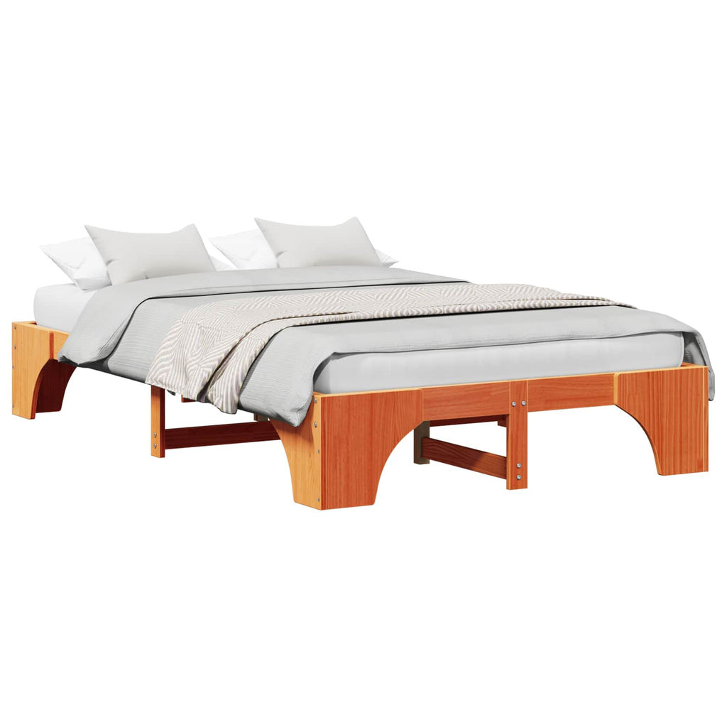 vidaXL Ramka łóżka Woskowy Brąz 140 x 190 cm Lite drewno sosnowe