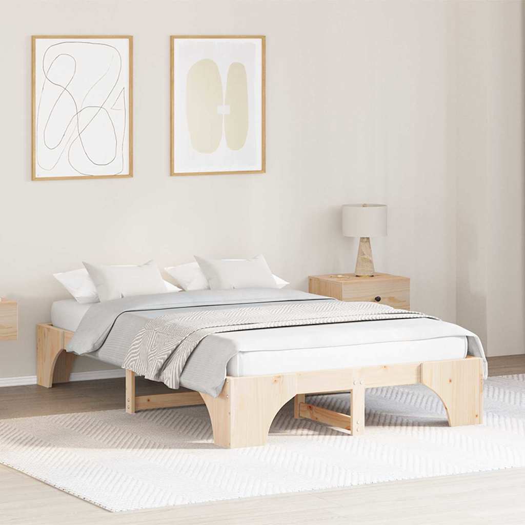 vidaXL Ramka łóżka Naturalny 135 x 190 cm Lite drewno sosnowe