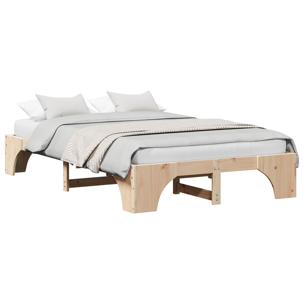 vidaXL Ramka łóżka Naturalny 135 x 190 cm Lite drewno sosnowe