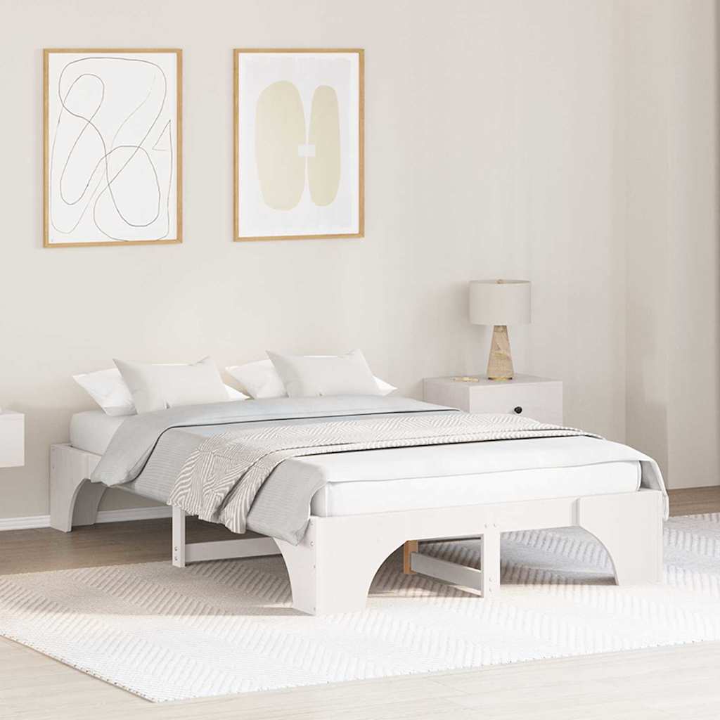 vidaXL Ramka łóżka Biały 135 x 190 cm Lite drewno sosnowe