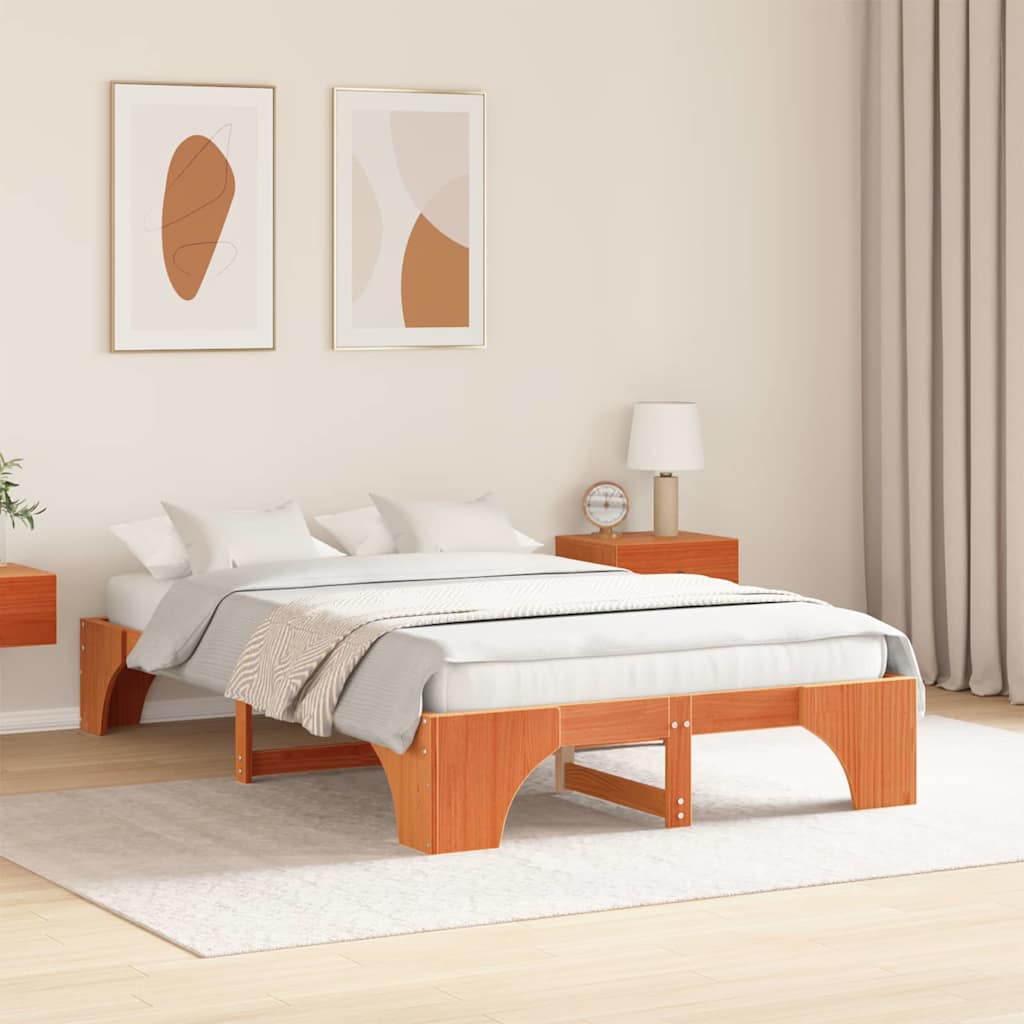 vidaXL Ramka łóżka Woskowy Brąz 135 x 190 cm Lite drewno sosnowe