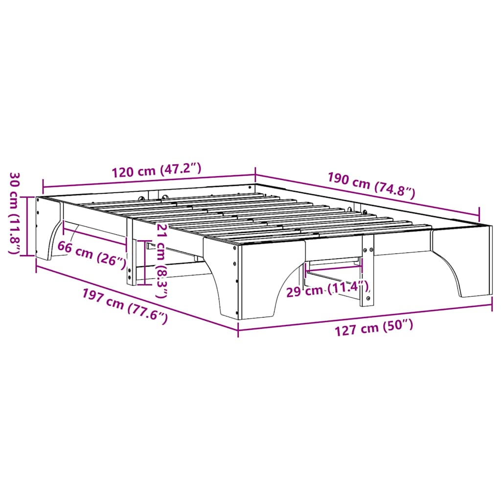 vidaXL Ramka łóżka Woskowy Brąz 120 x 190 cm Lite drewno sosnowe