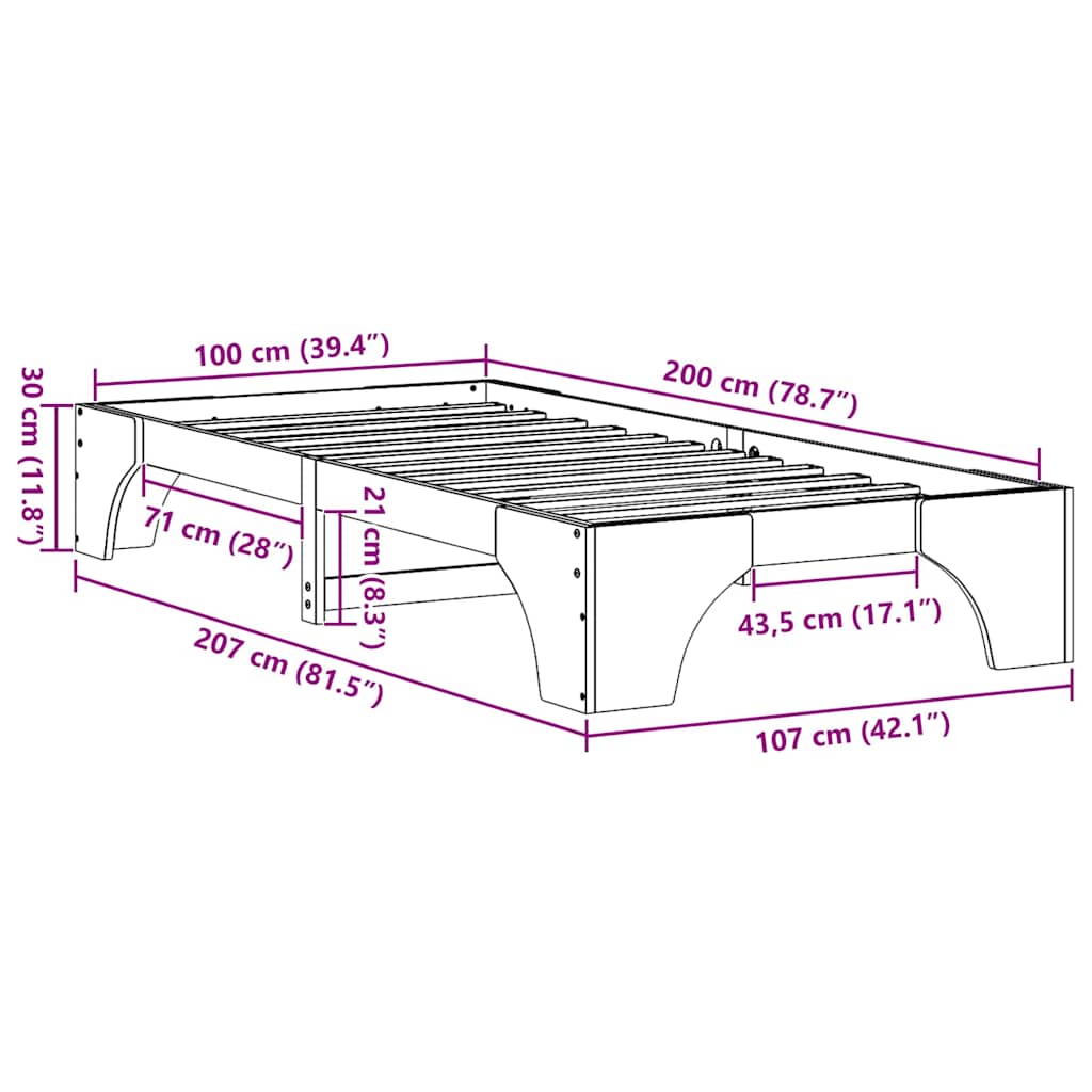 vidaXL Ramka łóżka Woskowy Brąz 100 x 200 cm Lite drewno sosnowe