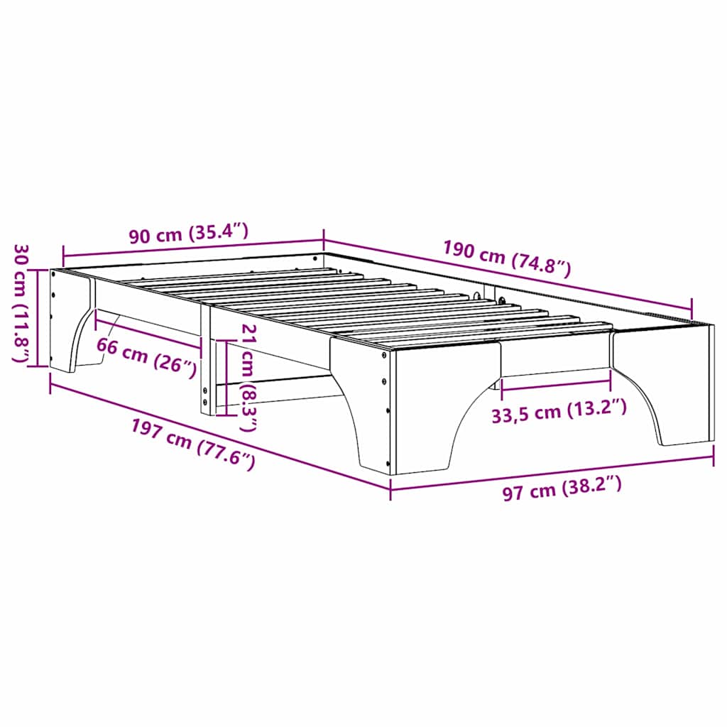 vidaXL Ramka łóżka Woskowy Brąz 90 x 190 cm Lite drewno sosnowe