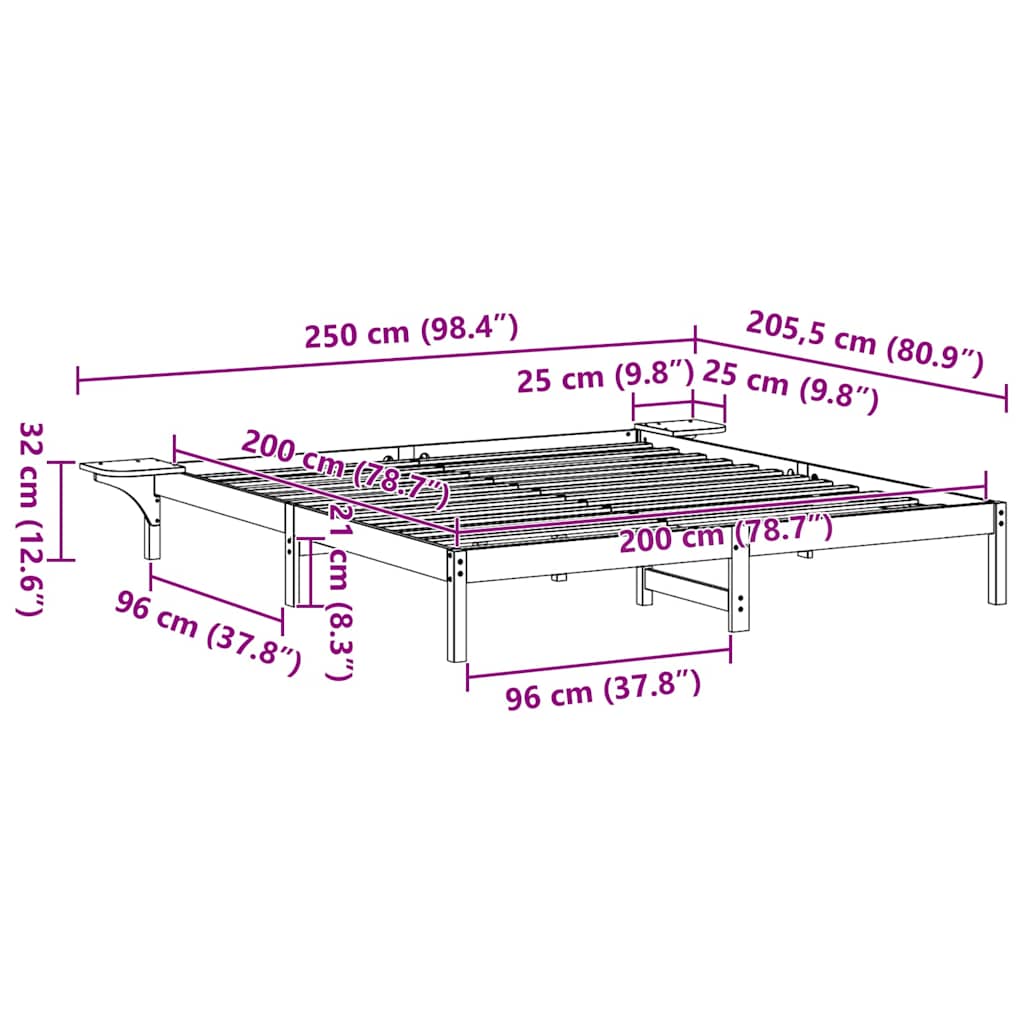 vidaXL Ramka łóżka Woskowy Brąz 200 x 200 cm Lite drewno sosnowe