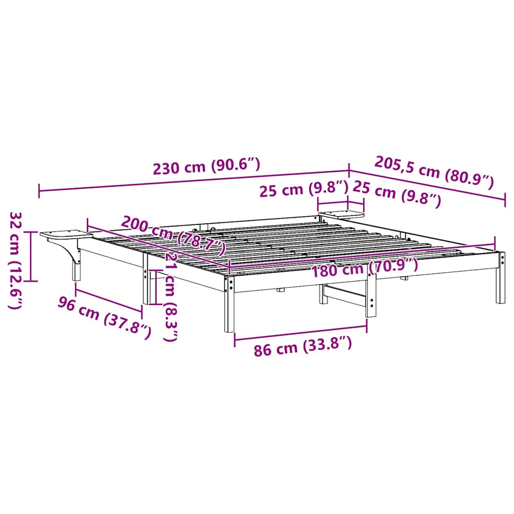 vidaXL Ramka łóżka Naturalny 180 x 200 cm Lite drewno sosnowe