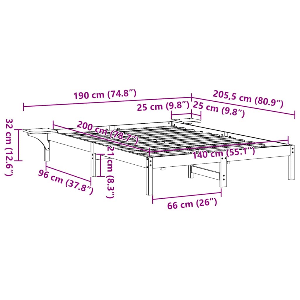 vidaXL Ramka łóżka Woskowy Brąz 140 x 200 cm Lite drewno sosnowe