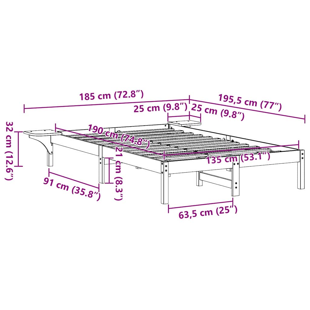 vidaXL Ramka łóżka Woskowy Brąz 135 x 190 cm Lite drewno sosnowe