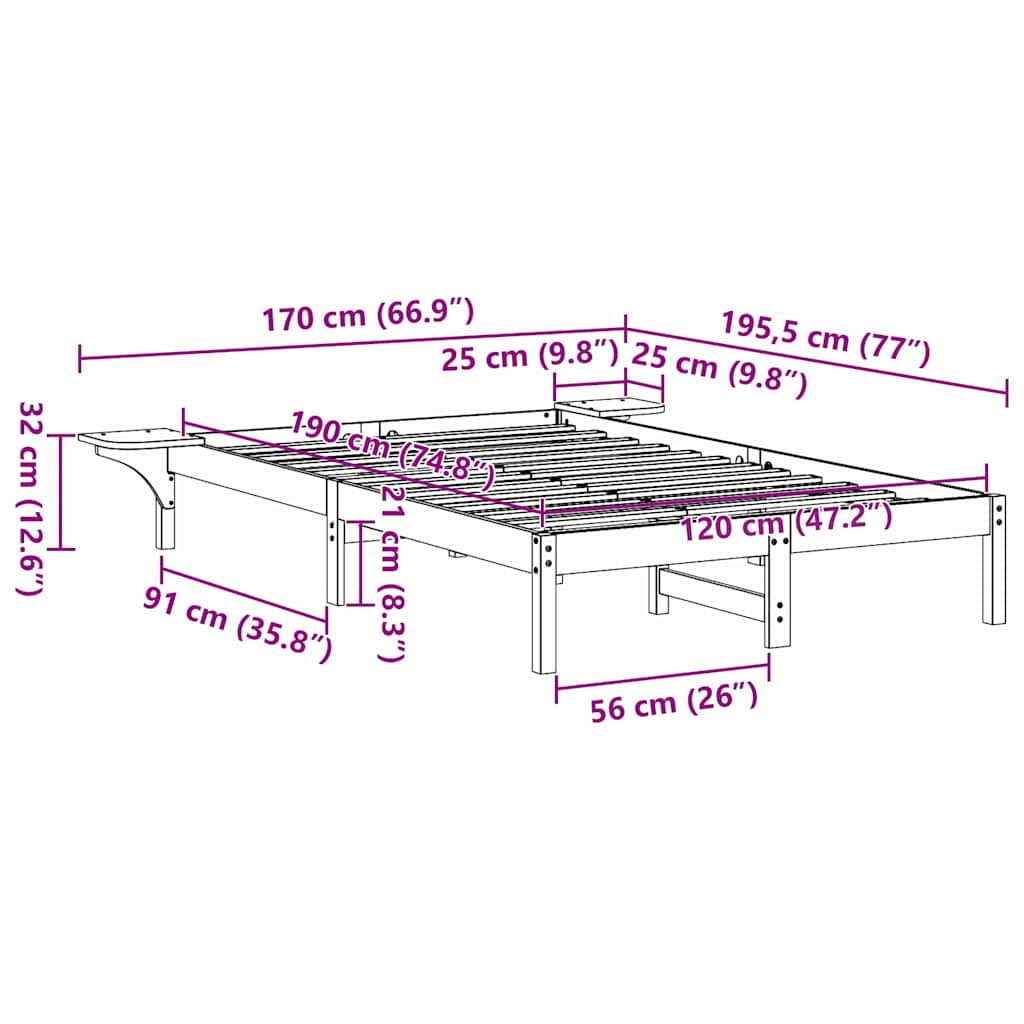 vidaXL Ramka łóżka Biały 120 x 190 cm Lite drewno sosnowe