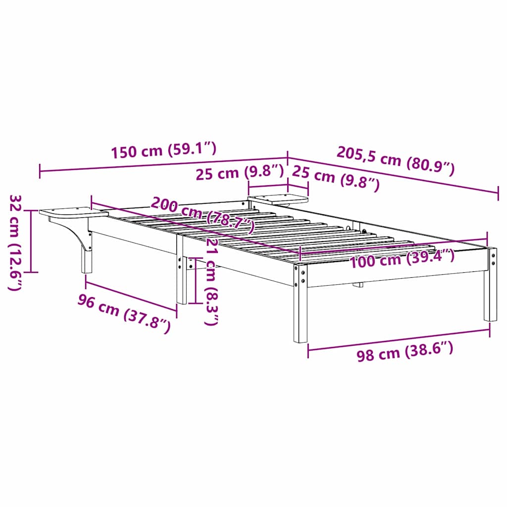 vidaXL Ramka łóżka Naturalny 100 x 200 cm Lite drewno sosnowe
