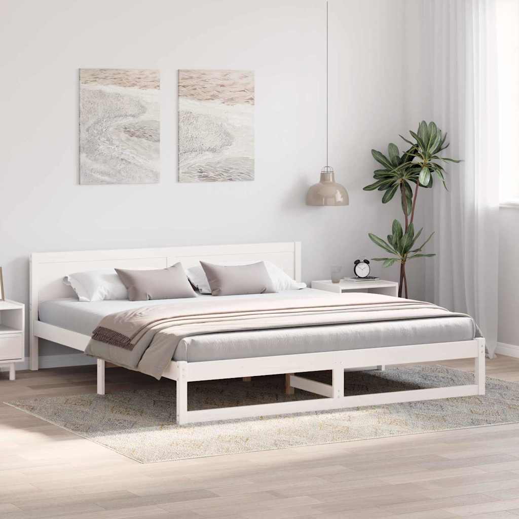 vidaXL Ramka łóżka Z zagłówkiem Biały 200 x 200 cm Lite drewno sosnowe