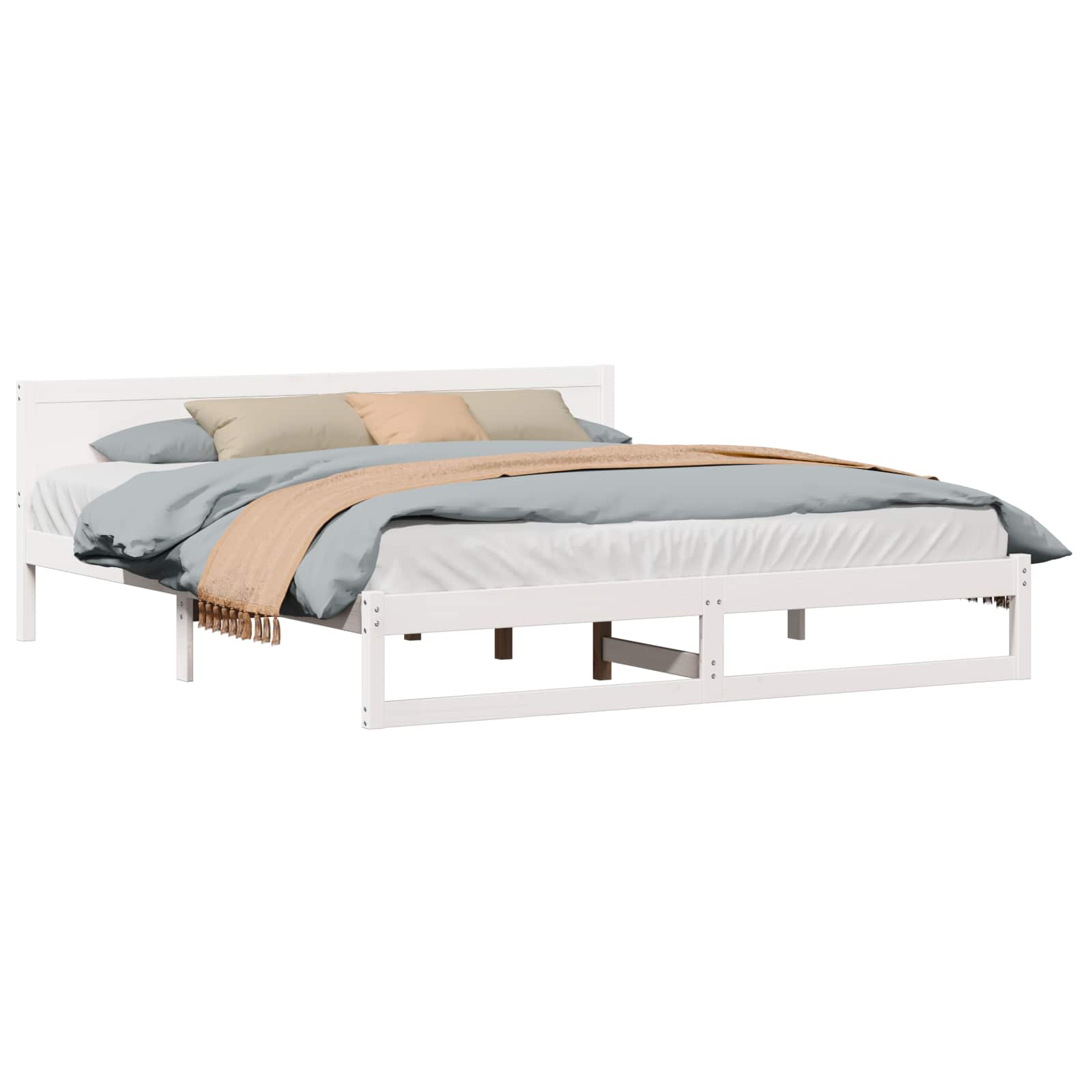 vidaXL Ramka łóżka Z zagłówkiem Biały 200 x 200 cm Lite drewno sosnowe