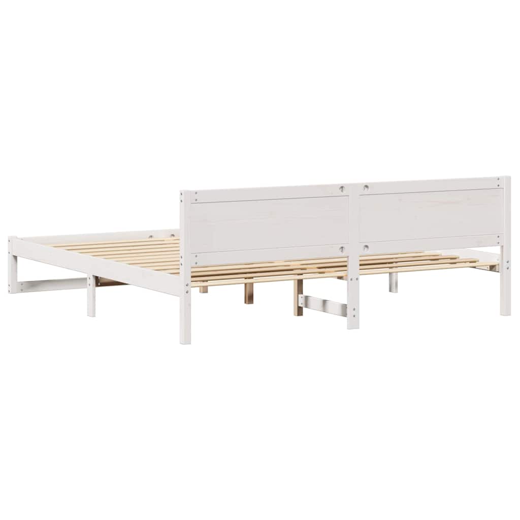 vidaXL Ramka łóżka Z zagłówkiem Biały 200 x 200 cm Lite drewno sosnowe