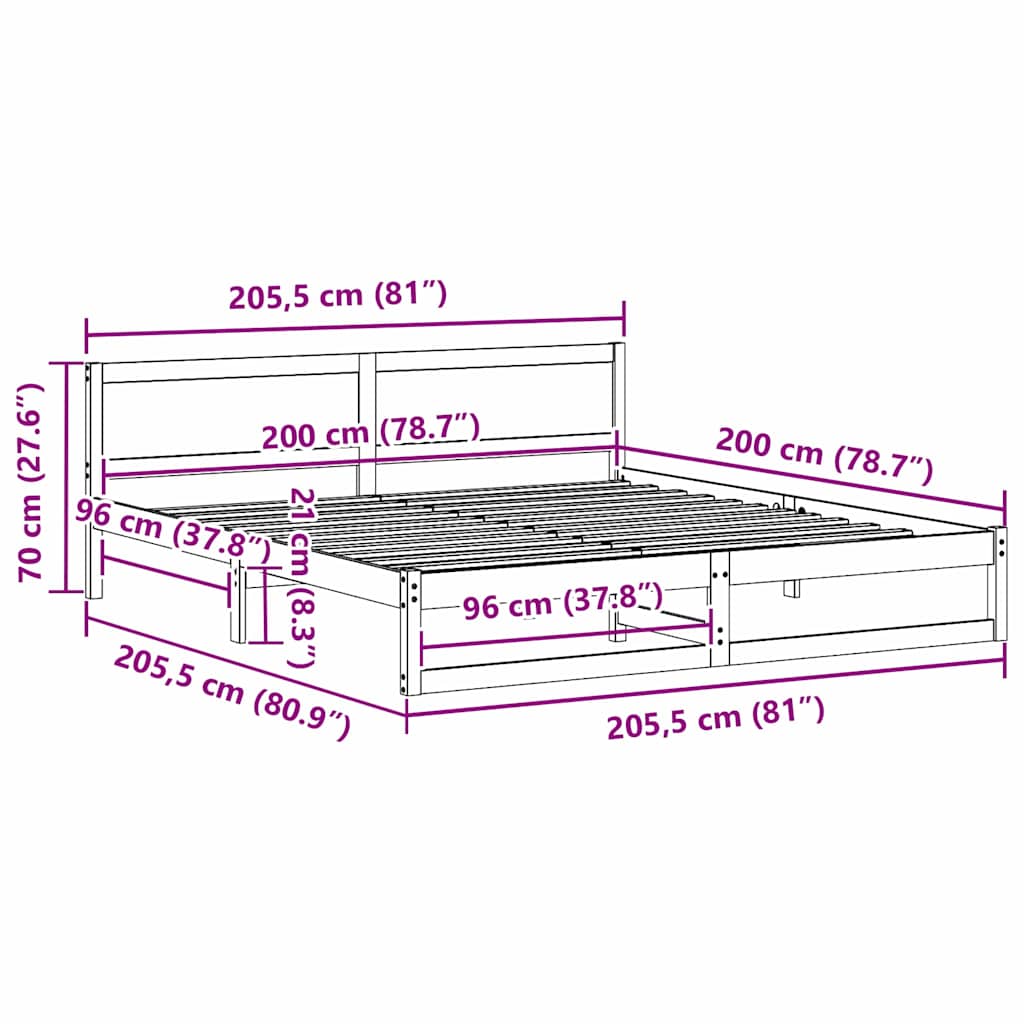 vidaXL Ramka łóżka Woskowy Brąz 200 x 200 cm Lite drewno sosnowe