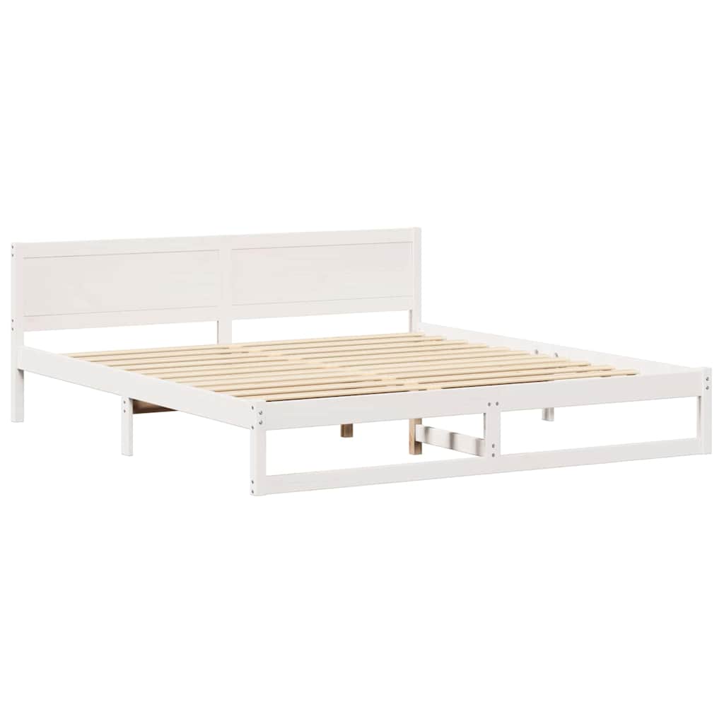 vidaXL Ramka łóżka Z zagłówkiem Biały 180 x 200 cm Lite drewno sosnowe
