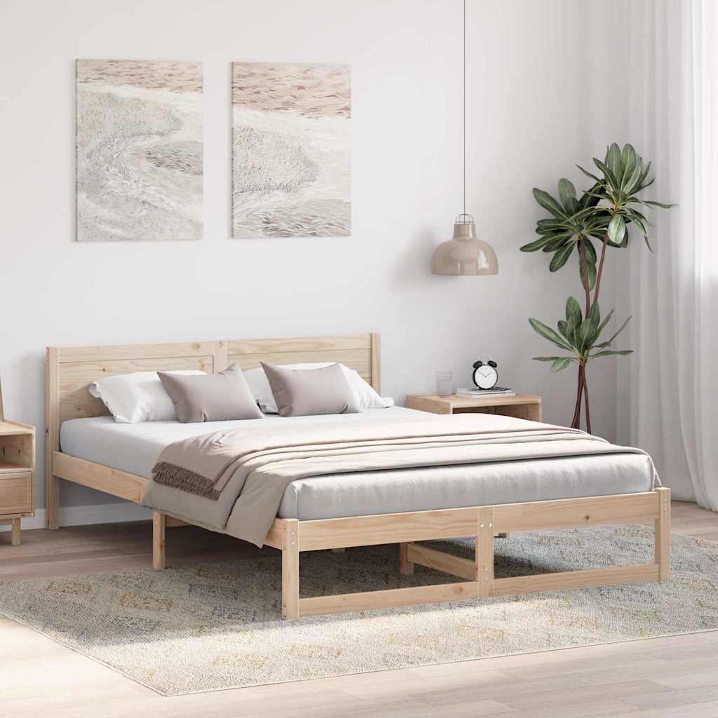 vidaXL Ramka łóżka Naturalny 160 x 200 cm Lite drewno sosnowe